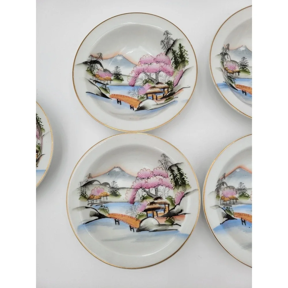 Set of 5 Vintage‎ NS Kutani Japan KUT21 berry dessert Bowls pink beaded textured